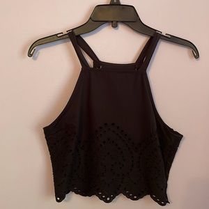 Black lace cropped halter top